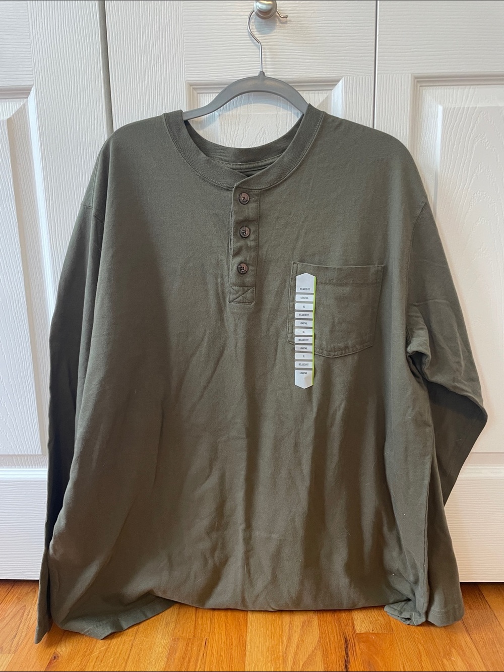Duluth Trading Co Olive Green Long-Sleeve Henley with Chest Pocket